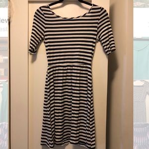 Navy Blue & White Striped Cotton Dress